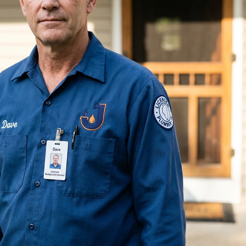 Licensed plumber showing ID badge in Ellettsville, IN