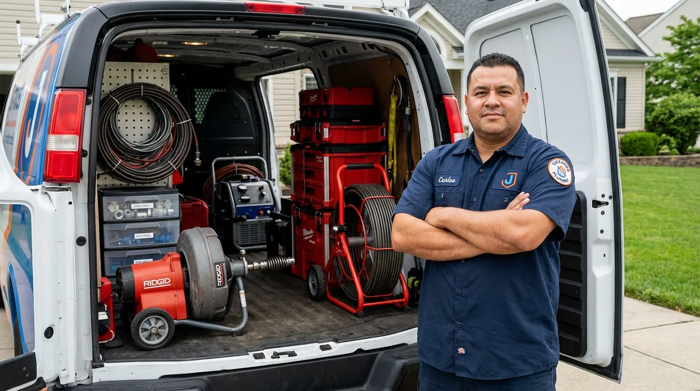 Professional drain cleaning equipment and Johns Plumbing LLC plumber in Ellettsville