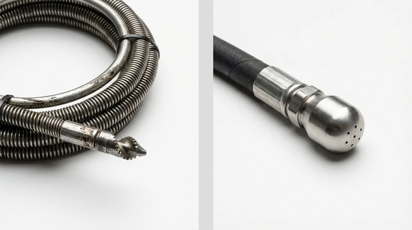 Drain snake cable and hydro jetting nozzle used for drain cleaning in Ellettsville, IN